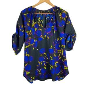 Yumi Kim Joey Peasant Blouse in Midnight Floral Carnation 3/4 Sleeves XS